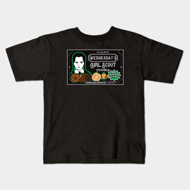 Wednesday's Girl Scout Cookies Kids T-Shirt by Alema Art